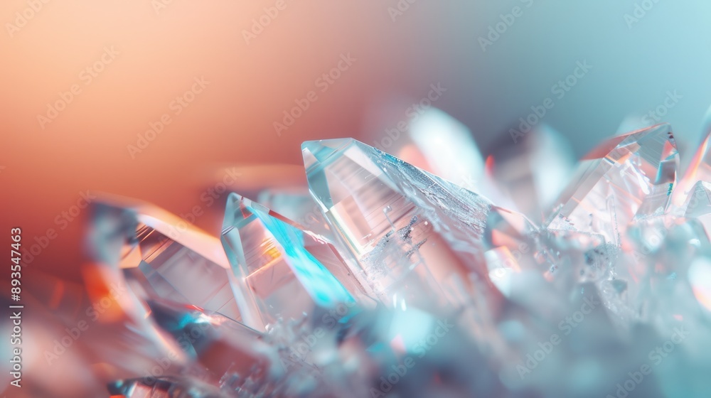 Poster a collection of shimmering geometric crystals with soft lighting effects, highlighting the natural b