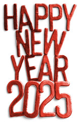 Red Metallic Happy New Year 2025 Text