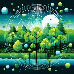 Obraz premium abstract wallpaper with vector green eco friendly grid ornament symbolizing sustainability