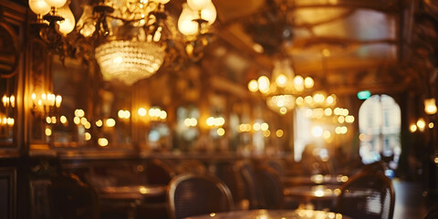 Obraz premium Elegant Vintage Cafe with Chandeliers and Warm Lighting Ambience