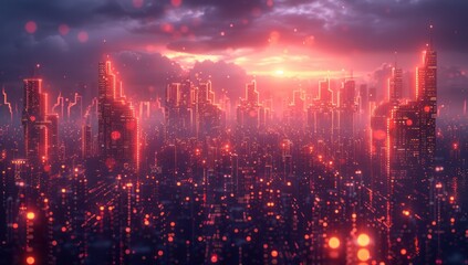 Fototapeta premium Futuristic Cityscape at Sunset