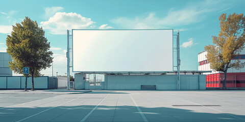 Obraz premium Modern building with a large blank billboard on a clear day, ideal for advertising or branding opportunities.