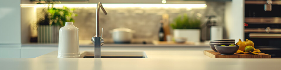 Modern Minimalist Kitchen with Sleek Design and Ambient Lighting