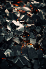 Fototapeta premium Abstract Close Up of Shimmering Metallic Fragments with Glowing Fiery Background