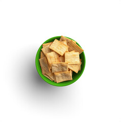 Square Crackers in Green Bowl
