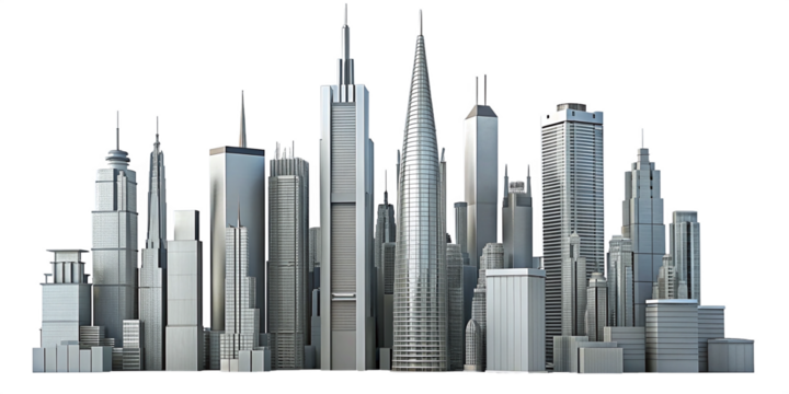 Futuristic Skyscraper Urban Skyline Abstract Cityscape Modern Architectural Design Transparent Metropolis Business Concept