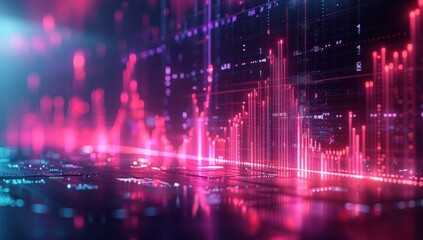Abstract Digital Data Visualization with Pink and Blue Lights