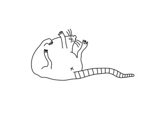 Vector isolated one single dead rat or mouse colorless black and white contour line easy drawing
