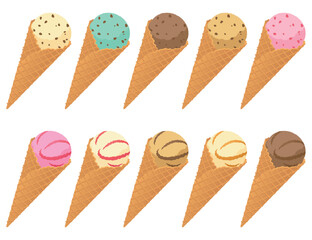 ワッフルコーンアイスクリームのバリエーションセット