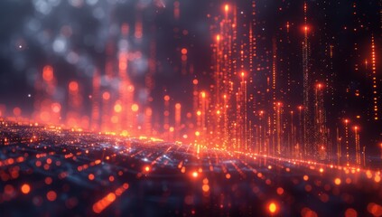 Obraz premium Abstract Digital Landscape with Glowing Lights