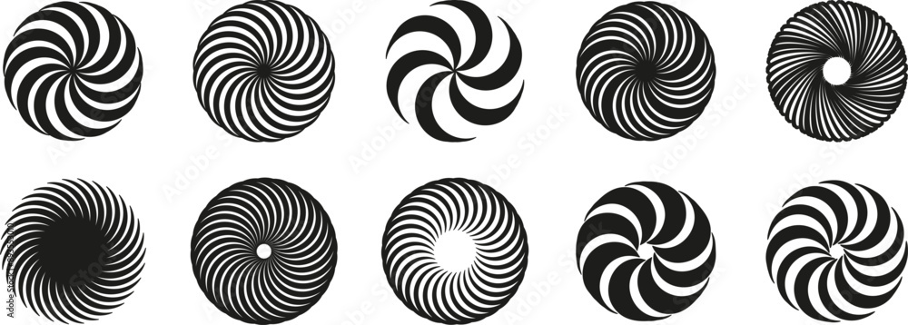 Poster set of minimalist concentric circle logo. optical illusion with striped lines. abstract shapes. mini