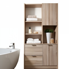 Modern Bathroom Cabinet with Shelves Towels and Plant