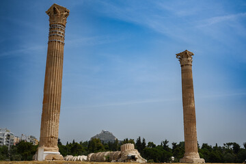 Temple of Olympian Zeus, Athens, Greece, Europe | Ancient Greek Architecture | Sunny Day | Daytime | Clear Blue Sky