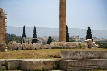Temple of Olympian Zeus, Athens, Greece, Europe | Ancient Greek Architecture | Sunny Day | Daytime...