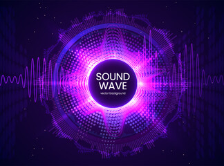 Neon purple sound wave frame vector on dark background.