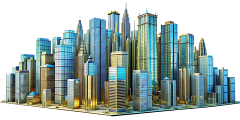 Futuristic Skyscraper Urban Skyline Abstract Cityscape Modern Architectural Design Transparent Metropolis Business Concept






