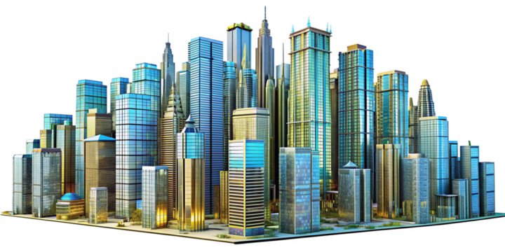 Futuristic Skyscraper Urban Skyline Abstract Cityscape Modern Architectural Design Transparent Metropolis Business Concept