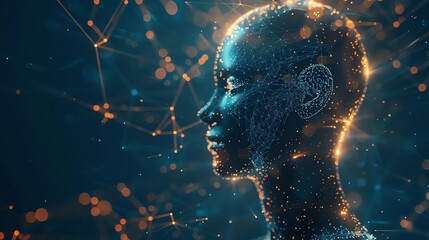 A digital illustration of a human head with glowing lines and particles.