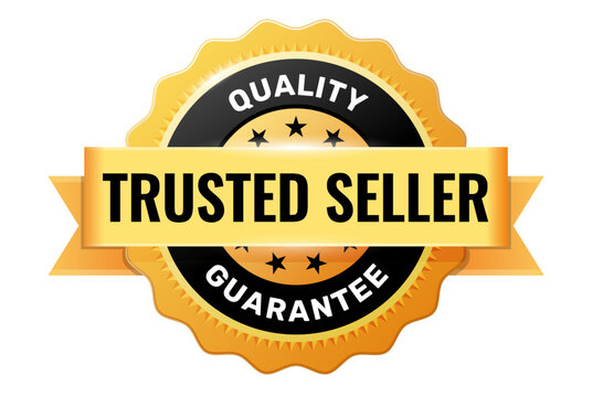 Trusted seller gold medal or emblem, reliable vendor badge, dependable distributor emblem, vector