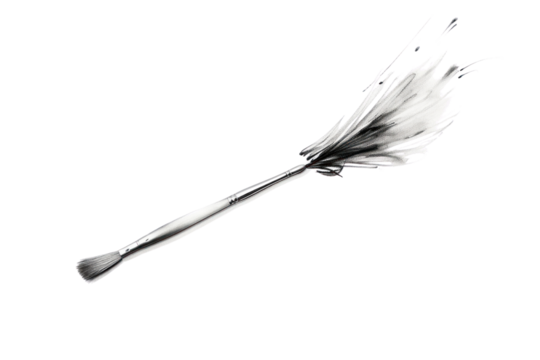 minimalist line drawing of a paintbrush, capturing its essence with simple strokes, isolated on a white background