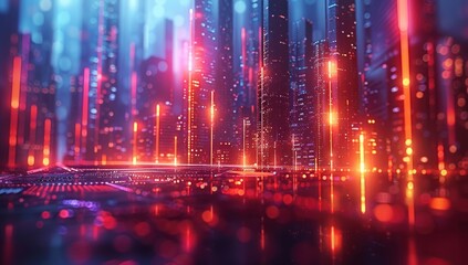 Obraz premium Cyberpunk Cityscape with Glowing Lights