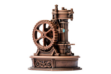 Obraz premium miniature water pump, delicately crafted and detailed, perched on a white background, highlighting its intricate design.