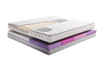 memory foam bed with a supportive mattress and cooling technology, isolated on a white background.