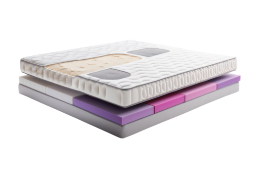memory foam bed with a supportive mattress and cooling technology, isolated on a white background.
