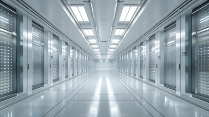 Fototapeta premium modern futuristic interior of a high-tech server room with huge data volumes, data center, white color palette