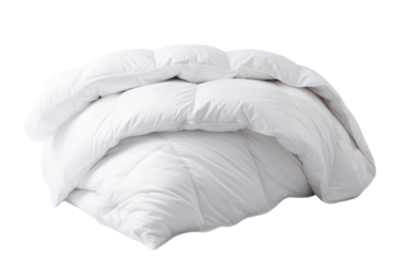 luxurious white down comforter with a silky smooth texture, isolated on white background