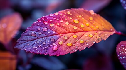 Vibrant Leaf with Water Droplets in Close-Up, Ideal for Nature and Freshness Themes