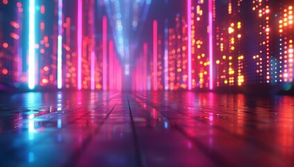 Neon Lights Reflecting on a Wet Surface