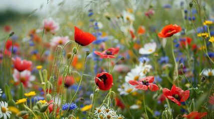 Obraz premium A vibrant field of wildflowers in full bloom.