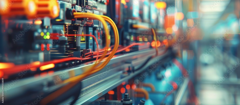 Poster Closeup view of wires and connectors in a technological setting
