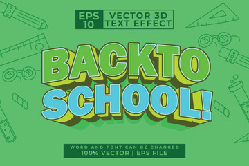Naklejka premium Back to school cartoon style editable 3d text effect premium vector. Vector illustration