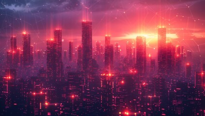 Fototapeta premium Cyberpunk Cityscape at Sunset