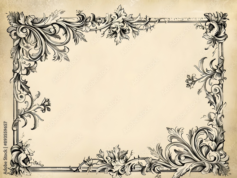 Aufkleber elegant decorative scroll frame with intricately designed antique flourishes and patterns