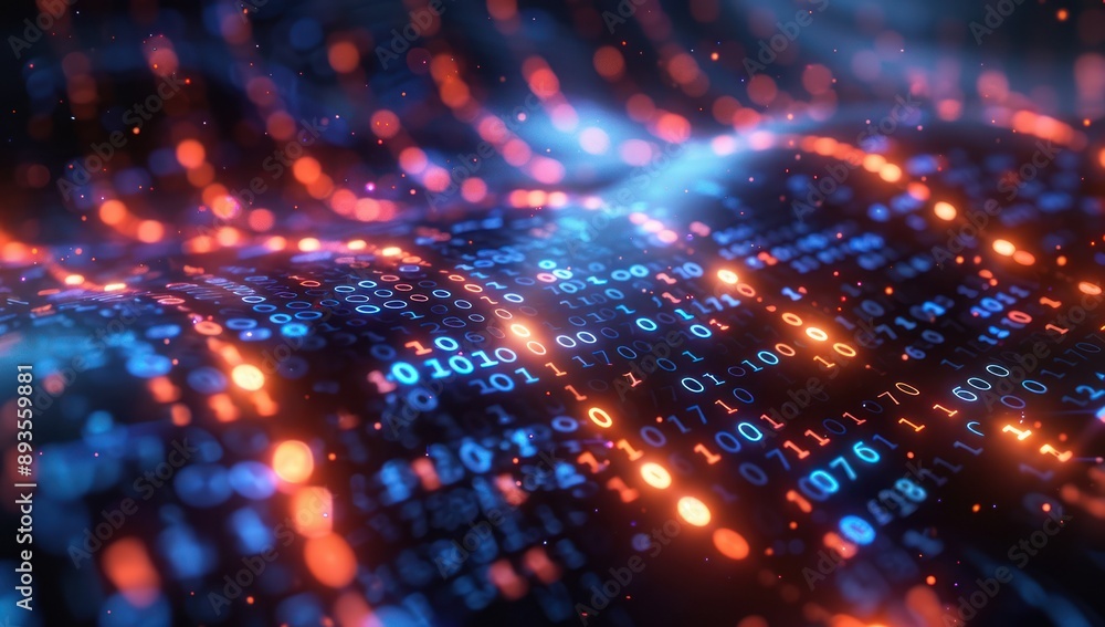 Poster abstract binary code with glowing lights