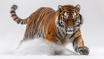 Naklejka premium Tiger Running Through Snow