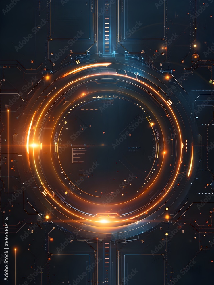 Poster sleek metallic futuristic frame with glowing energy elements for tech and sci fi concepts