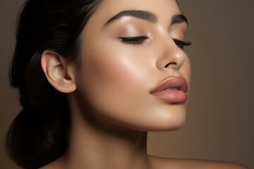 A close-up photo of Latino woman skin portrait fashion.