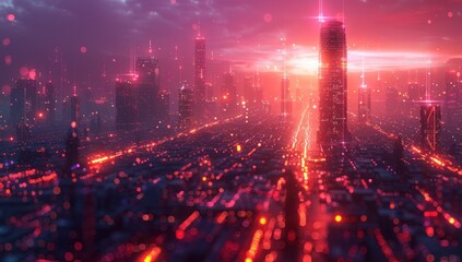 Fototapeta premium Cyberpunk Cityscape at Dusk