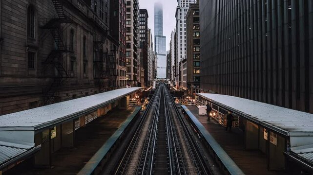 High Angle View of Chicago Loop Metro Train Station 4K 