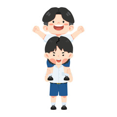 Two boys giving a piggyback ride