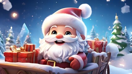 Ai Generate A Magical Winter Wonderland: Adorable Chibi Santa Claus Spreading Cheer Amidst Sparkling Snowflakes