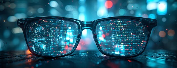 Innovative smart glasses showcasing augmented reality features in a corporate setting, symbolizing technology's impact on modern business environments.