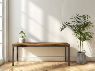 Sleek Modern Metal Table in Chic Urban Apartment for Contemporary Art Display