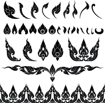 Thai Pattern Art Elements in silhouette for Decorations