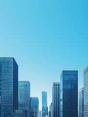 Fototapeta premium Sleek Skyscrapers Reaching for the Cloudless Sky in a Thriving Urban Metropolis
