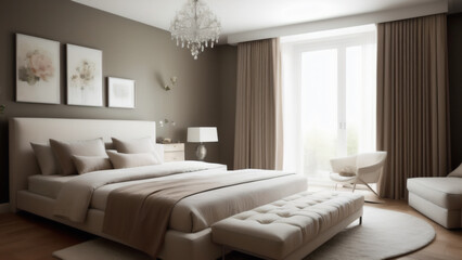 Luxurious Modern Bedroom with Elegant Decor and Large Windows